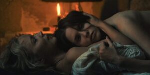 Virginie Efira and Daphne Patakia in a still from Benedetta.