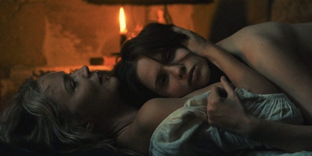 Virginie Efira and Daphne Patakia in a still from Benedetta.